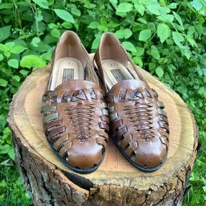 Predictions leather woven slip on sandals